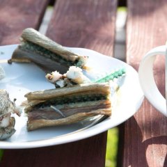 Kohalik amps – freshly smoked fish from a local fisherman in Kihnu